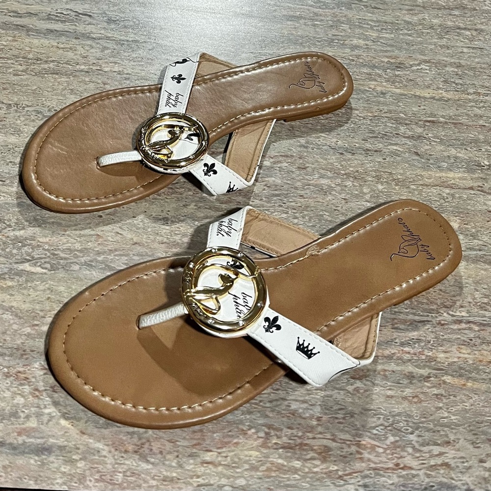 Baby Phat thong sandals with gold color ring and bling - Picture 5 of 12